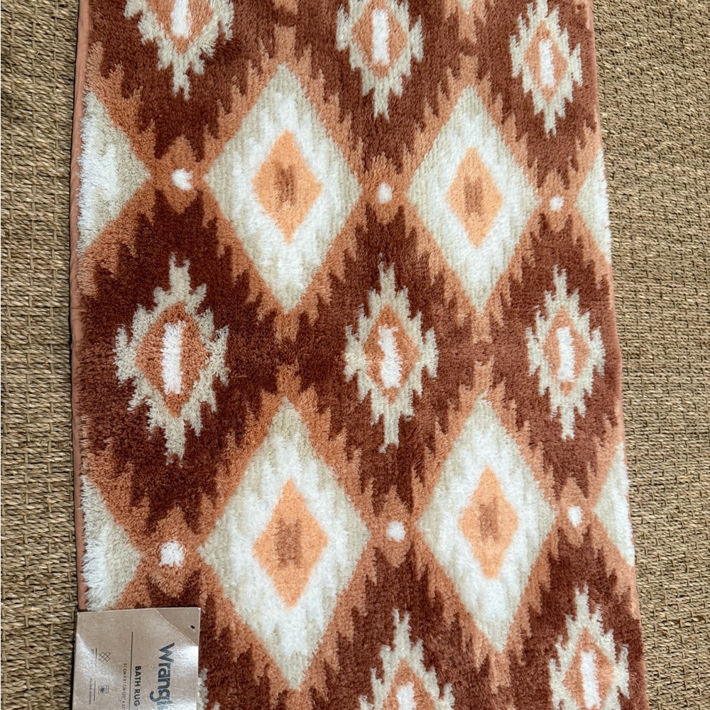 Wrangler Brown, Coral and White Bath Rug